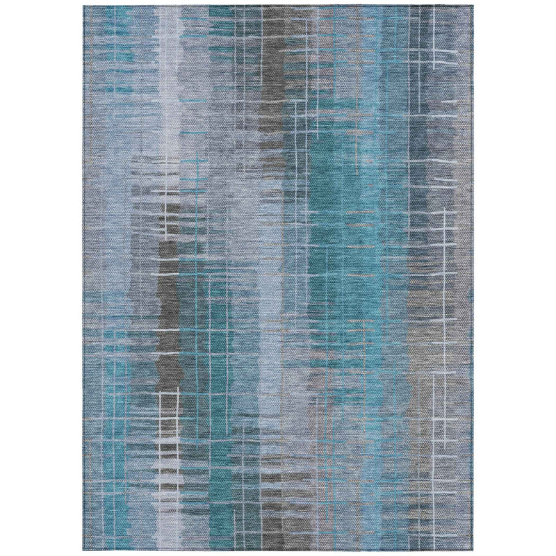 3' X 5' Teal Blue And Gray Striped Washable Indoor Outdoor Area Rug