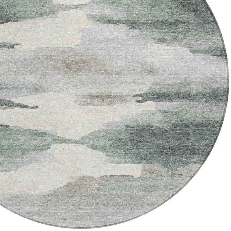 8' Sage And Ivory Round Abstract Washable Indoor Outdoor Area Rug