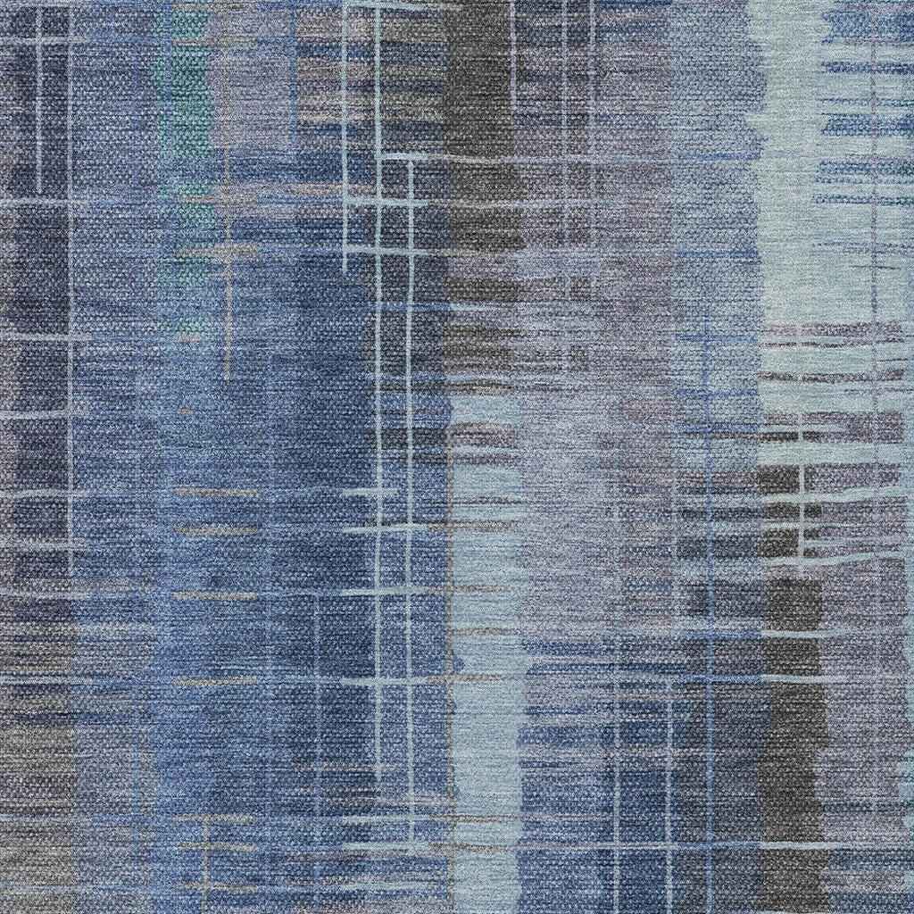 9' X 12' Denim Blue And Sky Blue Striped Washable Indoor Outdoor Area Rug