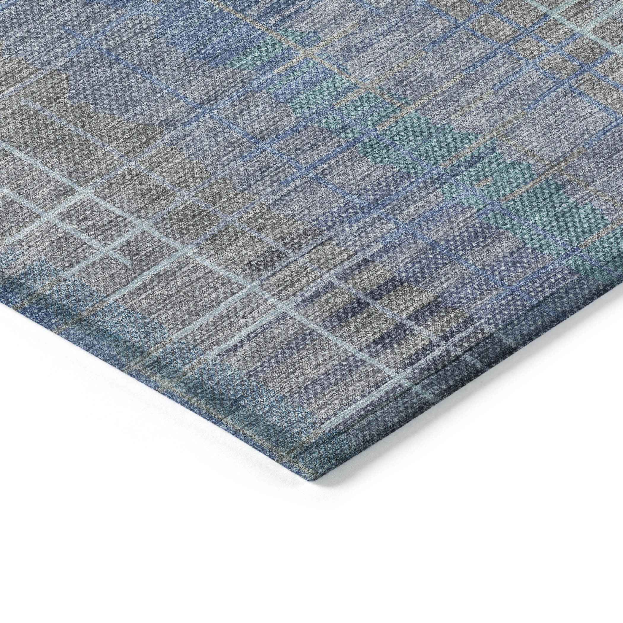 9' X 12' Denim Blue And Sky Blue Striped Washable Indoor Outdoor Area Rug