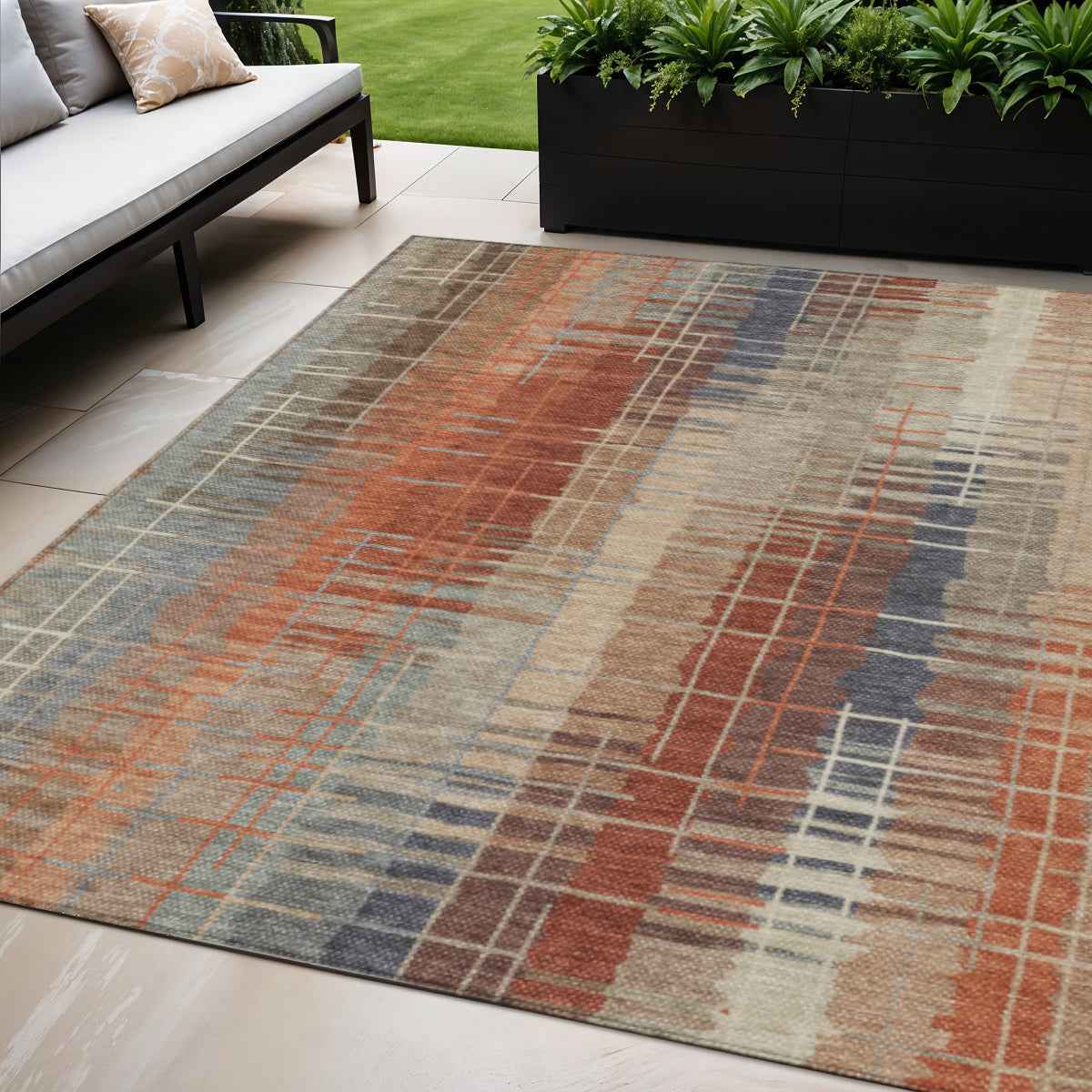 5' X 8' Khaki And Rust Striped Washable Indoor Outdoor Area Rug