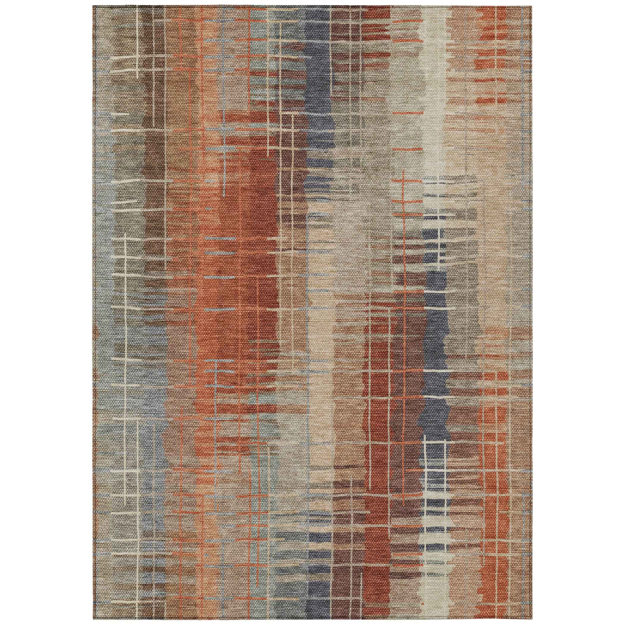 5' X 8' Khaki And Rust Striped Washable Indoor Outdoor Area Rug