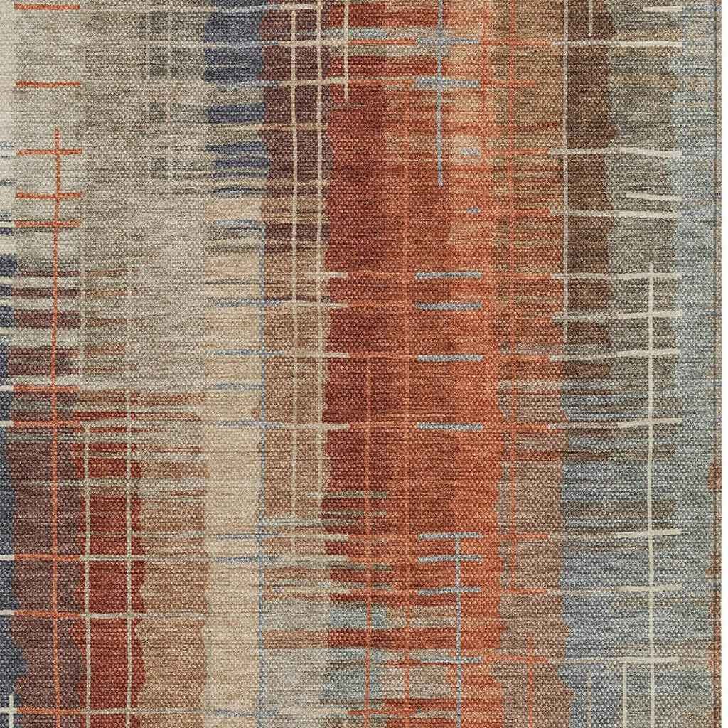 5' X 8' Khaki And Rust Striped Washable Indoor Outdoor Area Rug