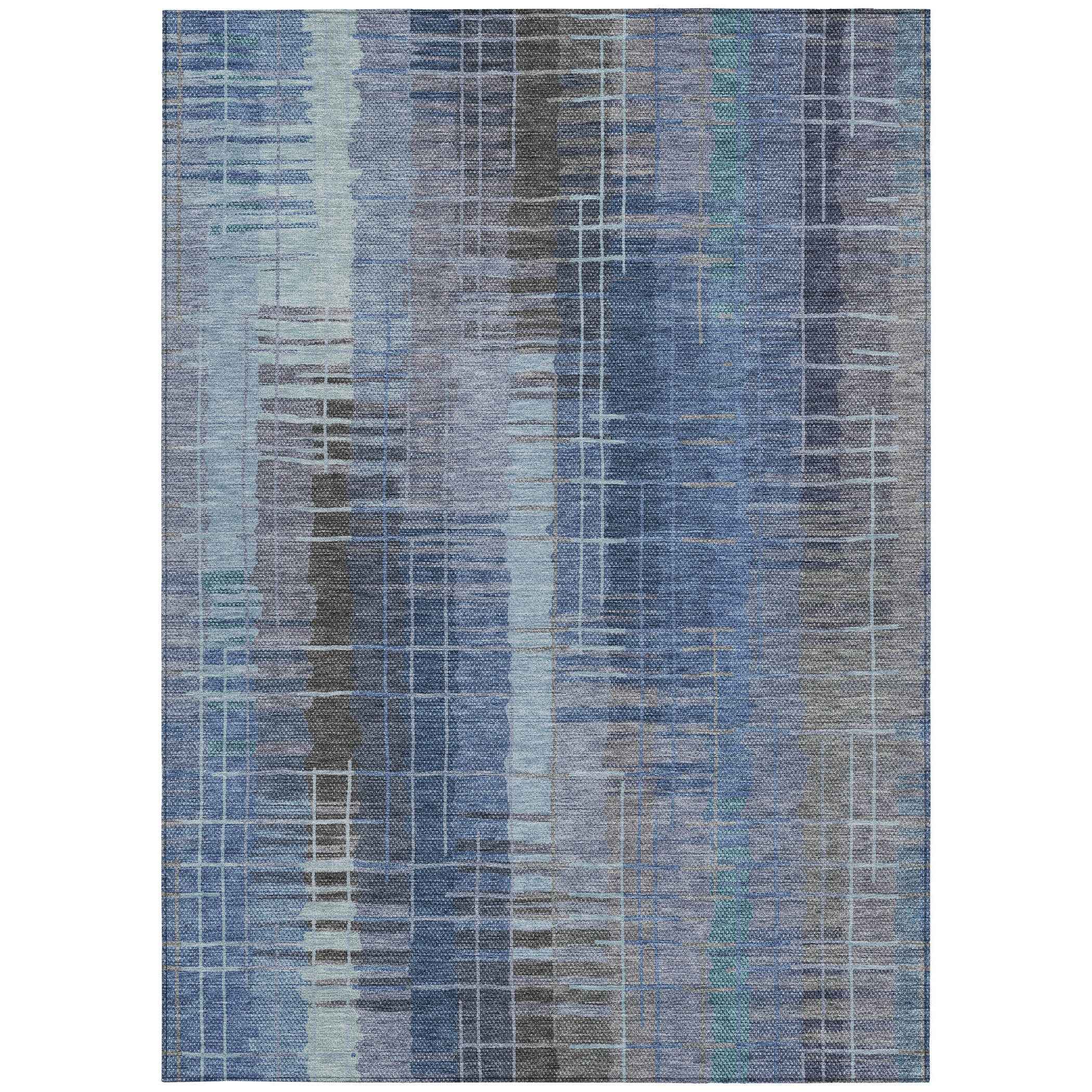 10' X 14' Denim Blue And Sky Blue Striped Washable Indoor Outdoor Area Rug