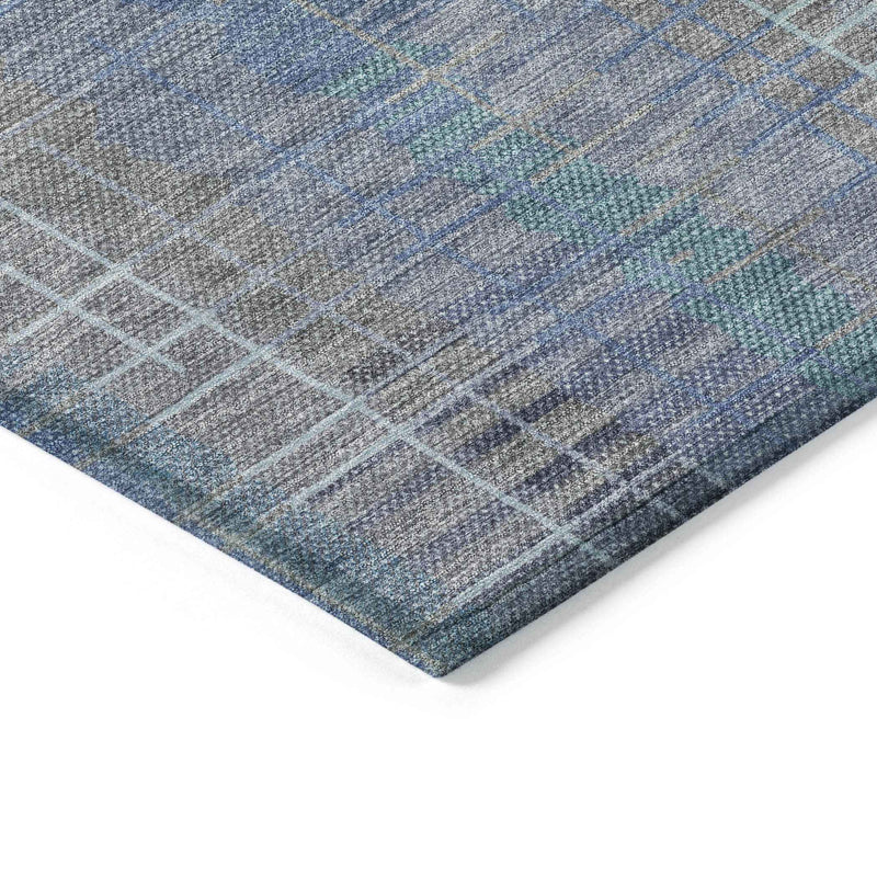 10' X 14' Denim Blue And Sky Blue Striped Washable Indoor Outdoor Area Rug
