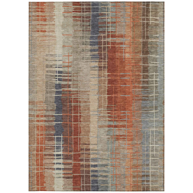 8' X 10' Khaki And Rust Striped Washable Indoor Outdoor Area Rug