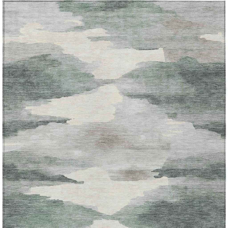 10' X 14' Sage And Ivory Abstract Washable Indoor Outdoor Area Rug
