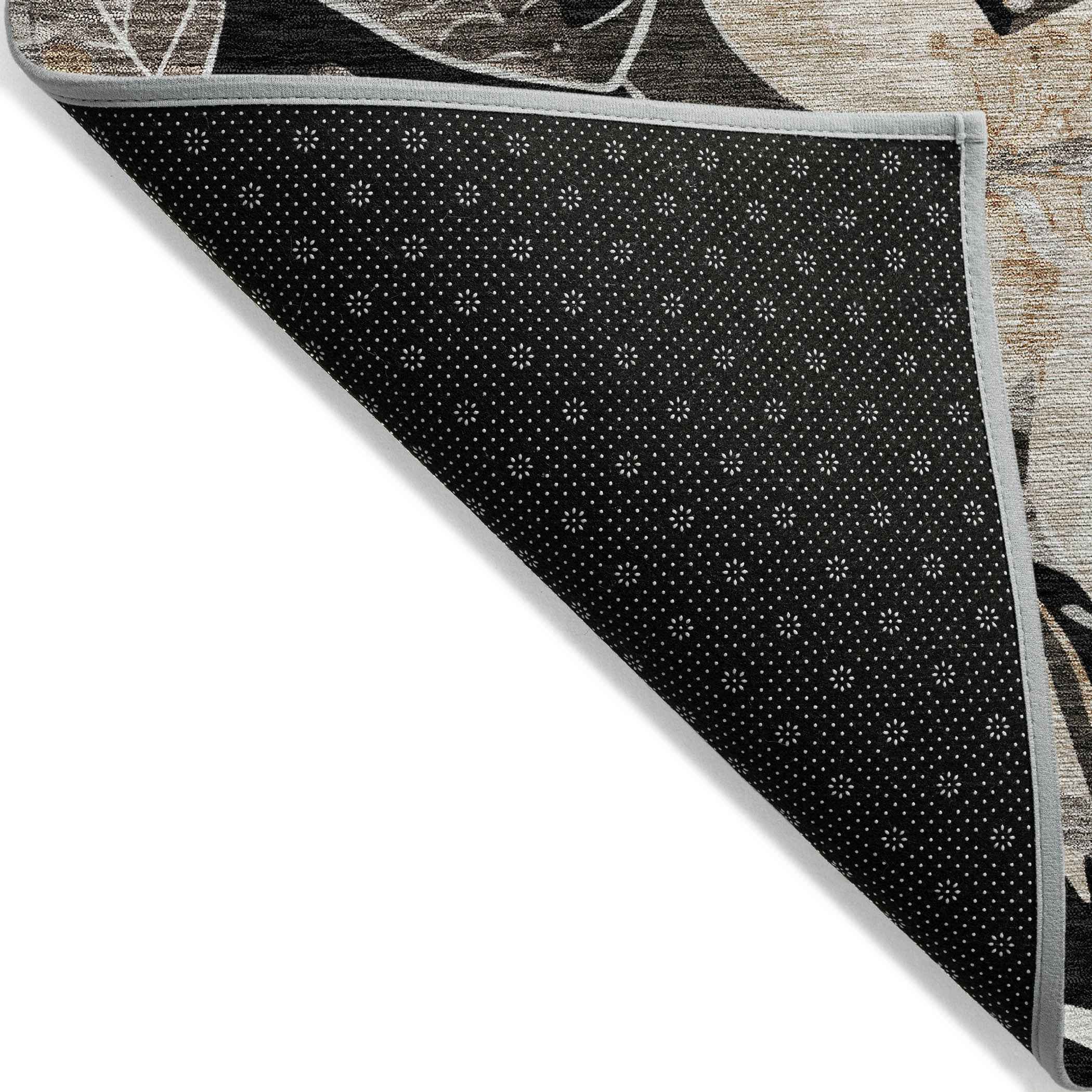 3' X 5' Black Ivory And Gold Floral Washable Indoor Outdoor Area Rug