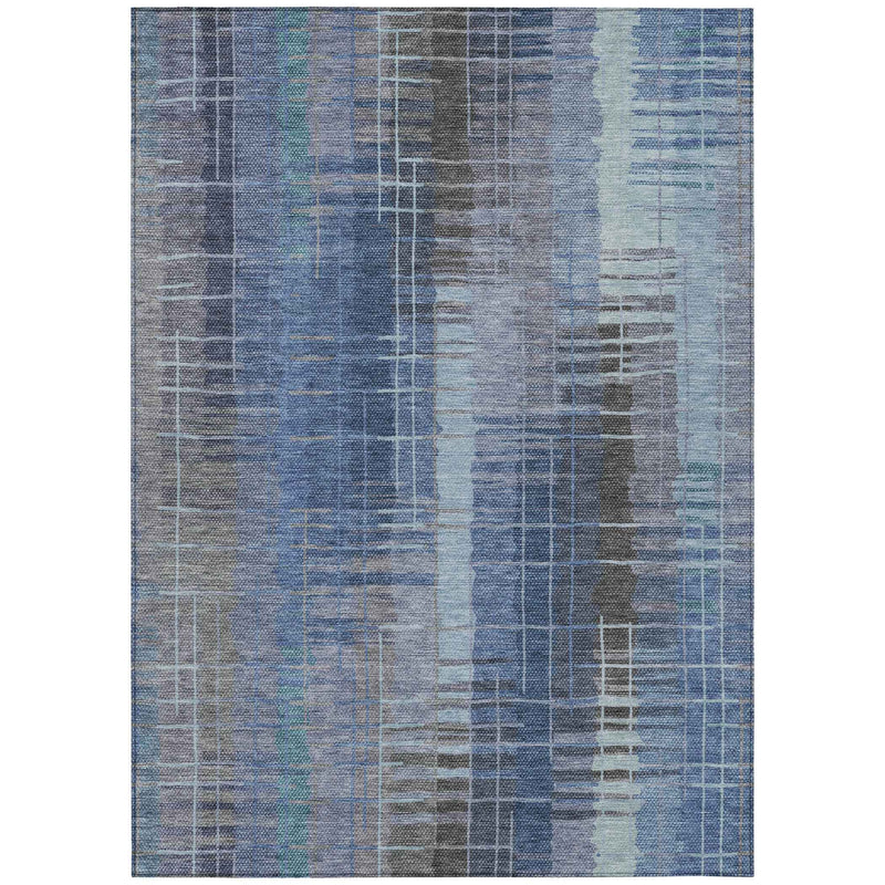 8' X 10' Denim Blue And Sky Blue Striped Washable Indoor Outdoor Area Rug
