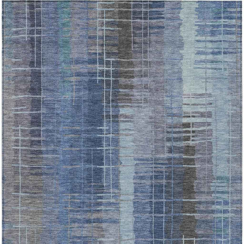 8' X 10' Denim Blue And Sky Blue Striped Washable Indoor Outdoor Area Rug