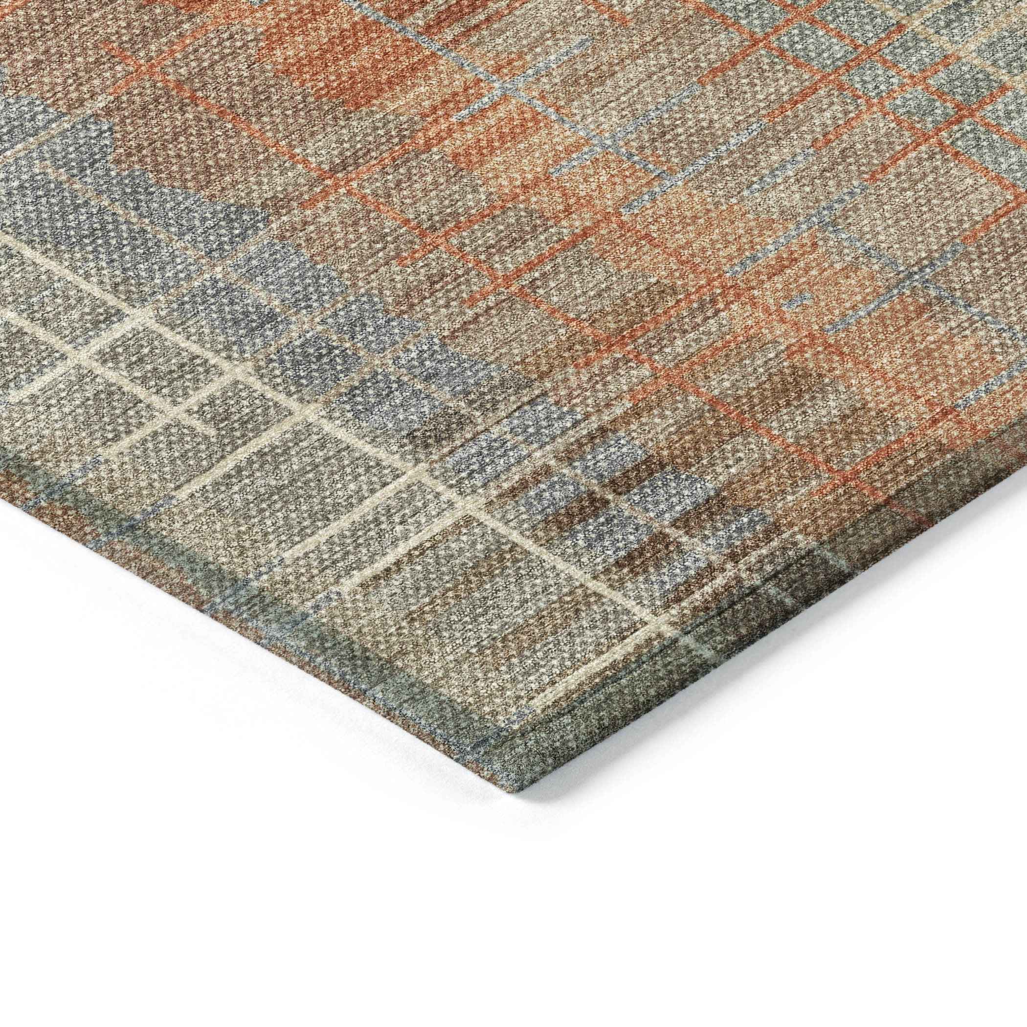 9' X 12' Khaki And Rust Striped Washable Indoor Outdoor Area Rug