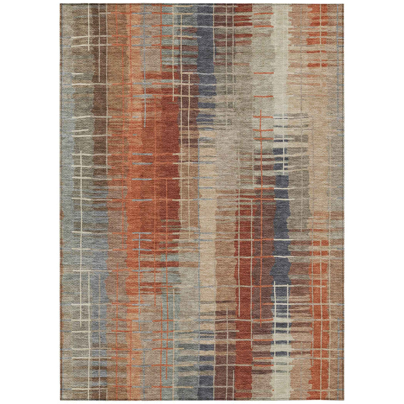 9' X 12' Khaki And Rust Striped Washable Indoor Outdoor Area Rug