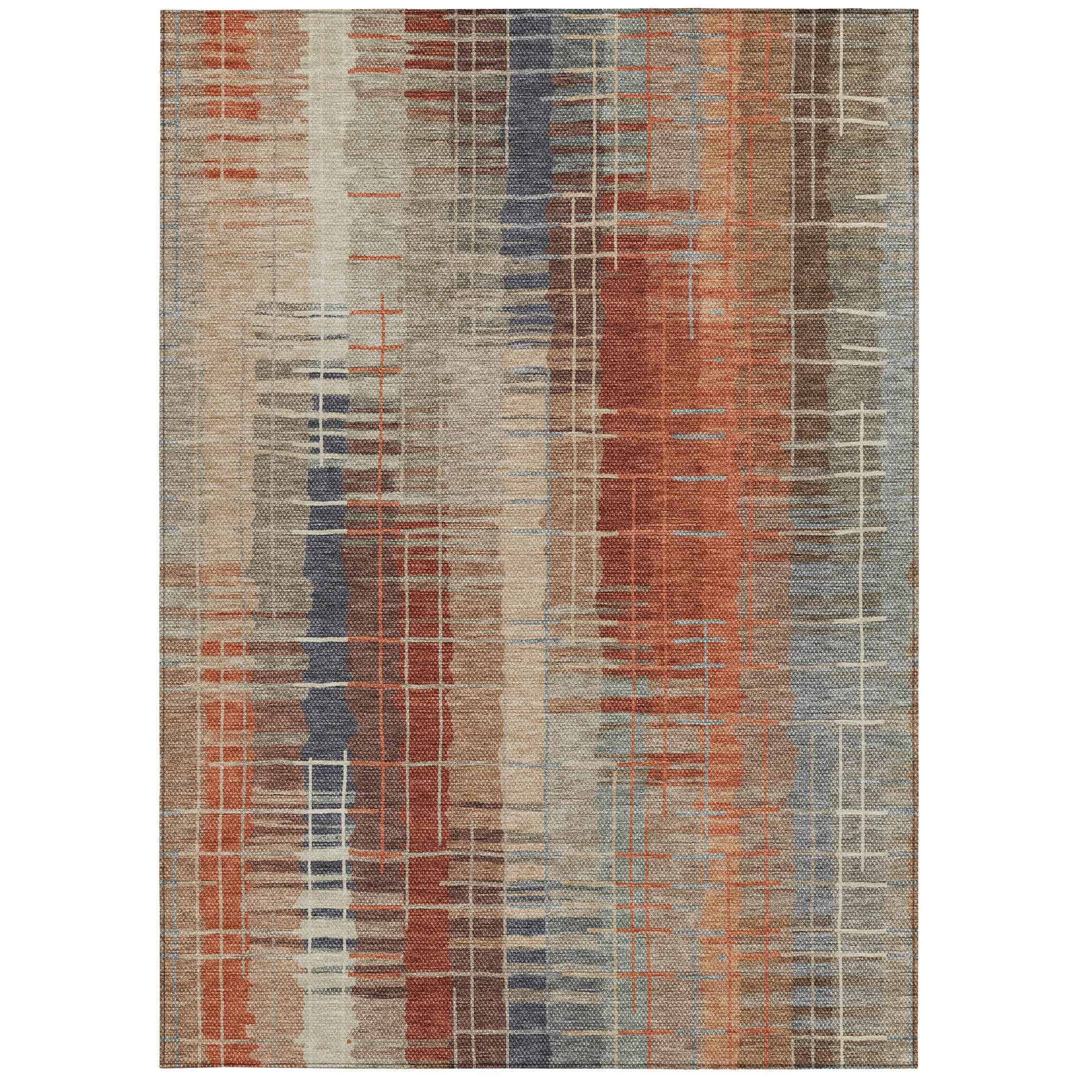 3' X 5' Khaki And Rust Striped Washable Indoor Outdoor Area Rug