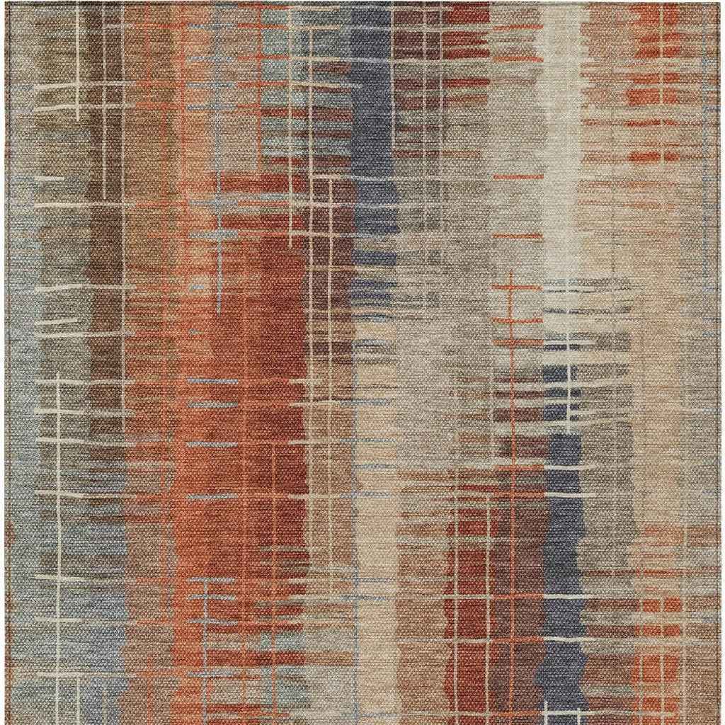 3' X 5' Khaki And Rust Striped Washable Indoor Outdoor Area Rug