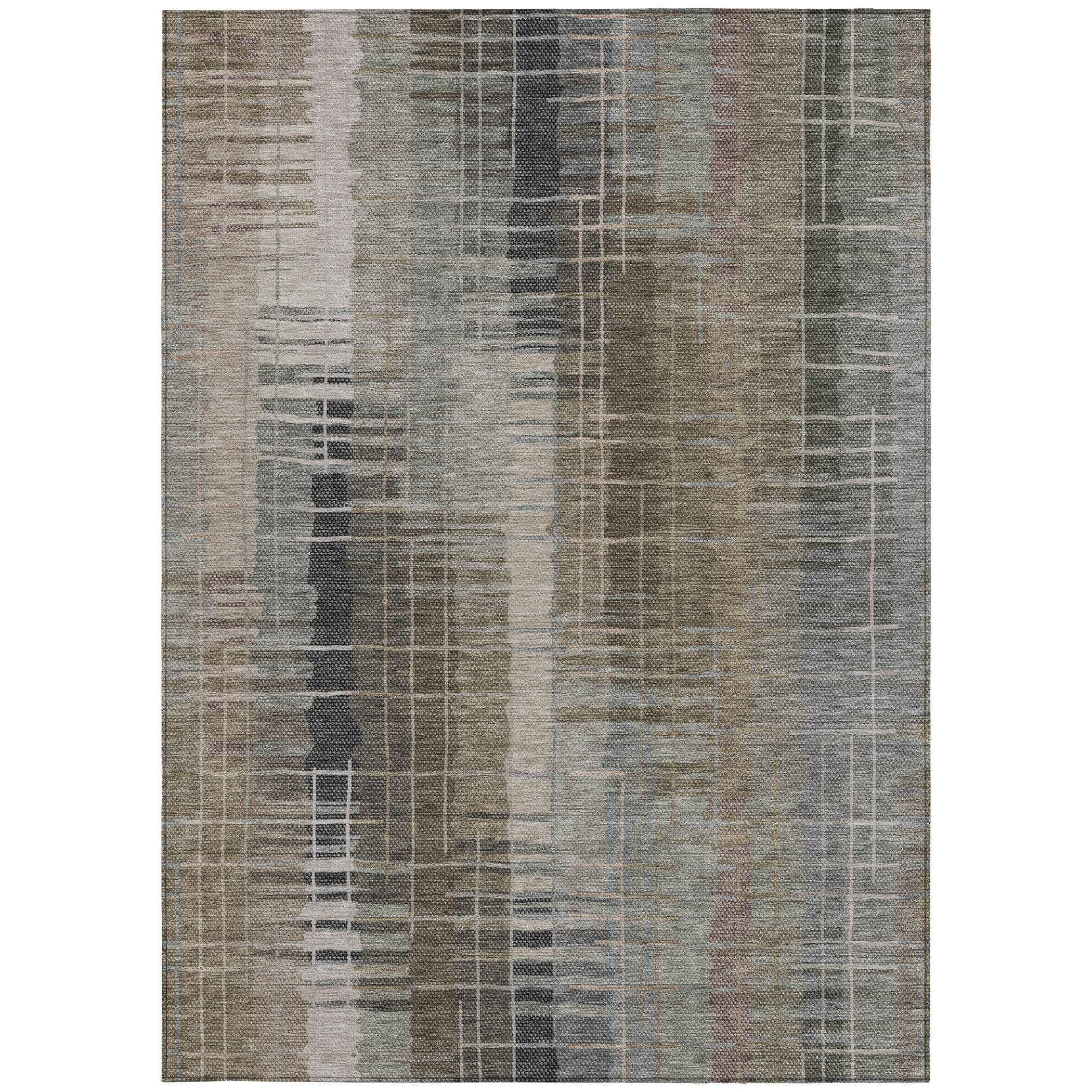 10' X 14' Brown And Gray Striped Washable Indoor Outdoor Area Rug