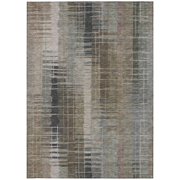 10' X 14' Brown And Gray Striped Washable Indoor Outdoor Area Rug