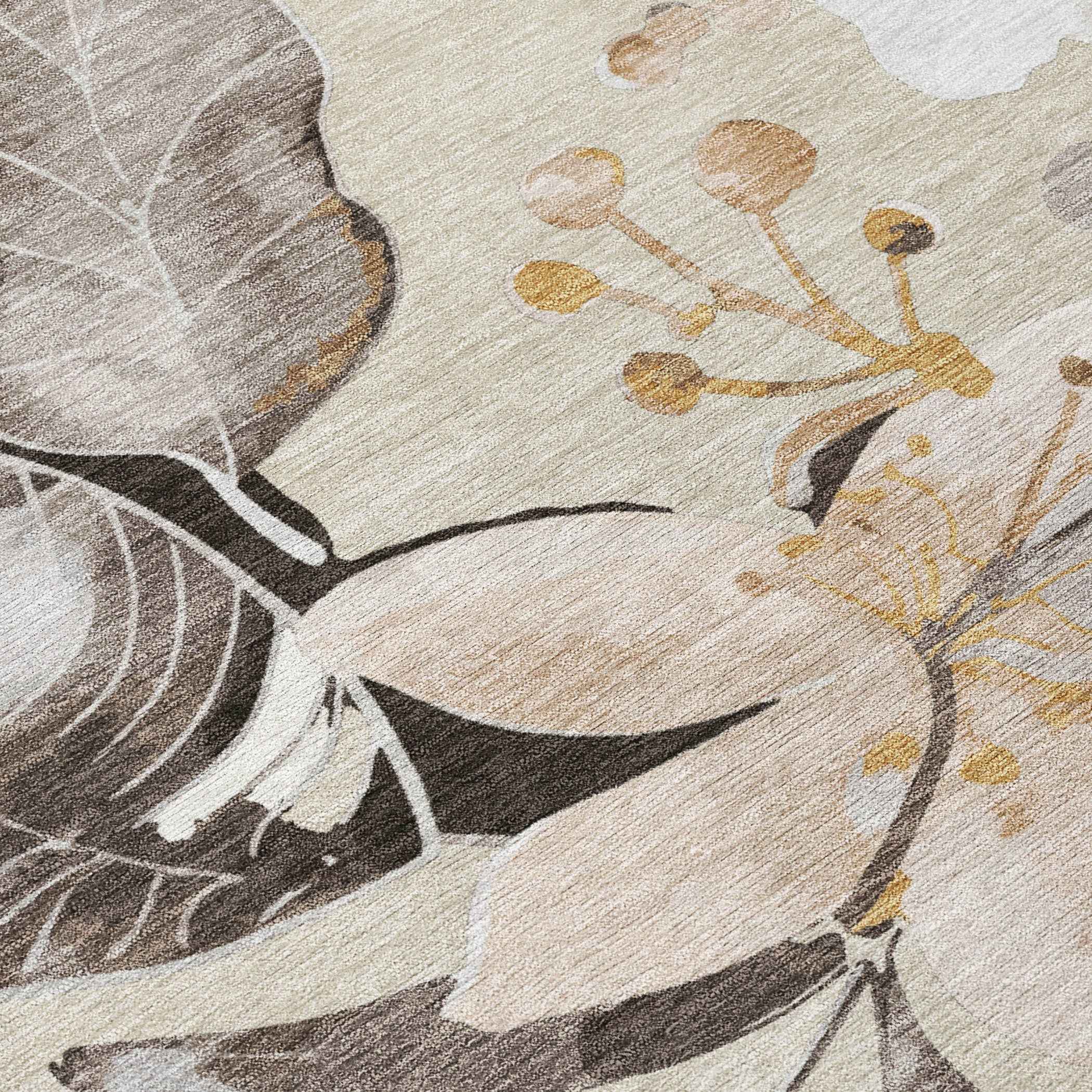 8' X 10' Beige Ivory And Gray Floral Washable Indoor Outdoor Area Rug