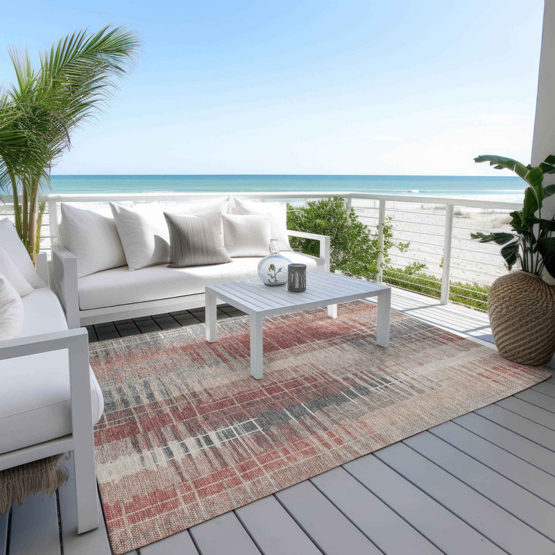 10' X 14' Rust Ivory And Gray Striped Washable Indoor Outdoor Area Rug