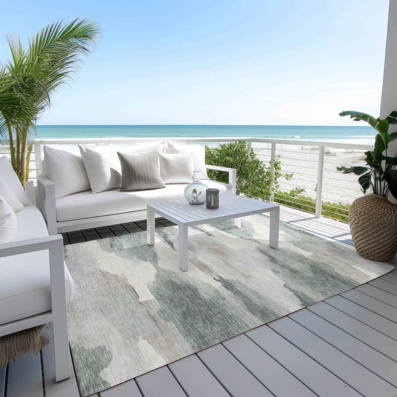 8' X 10' Sage And Ivory Abstract Washable Indoor Outdoor Area Rug