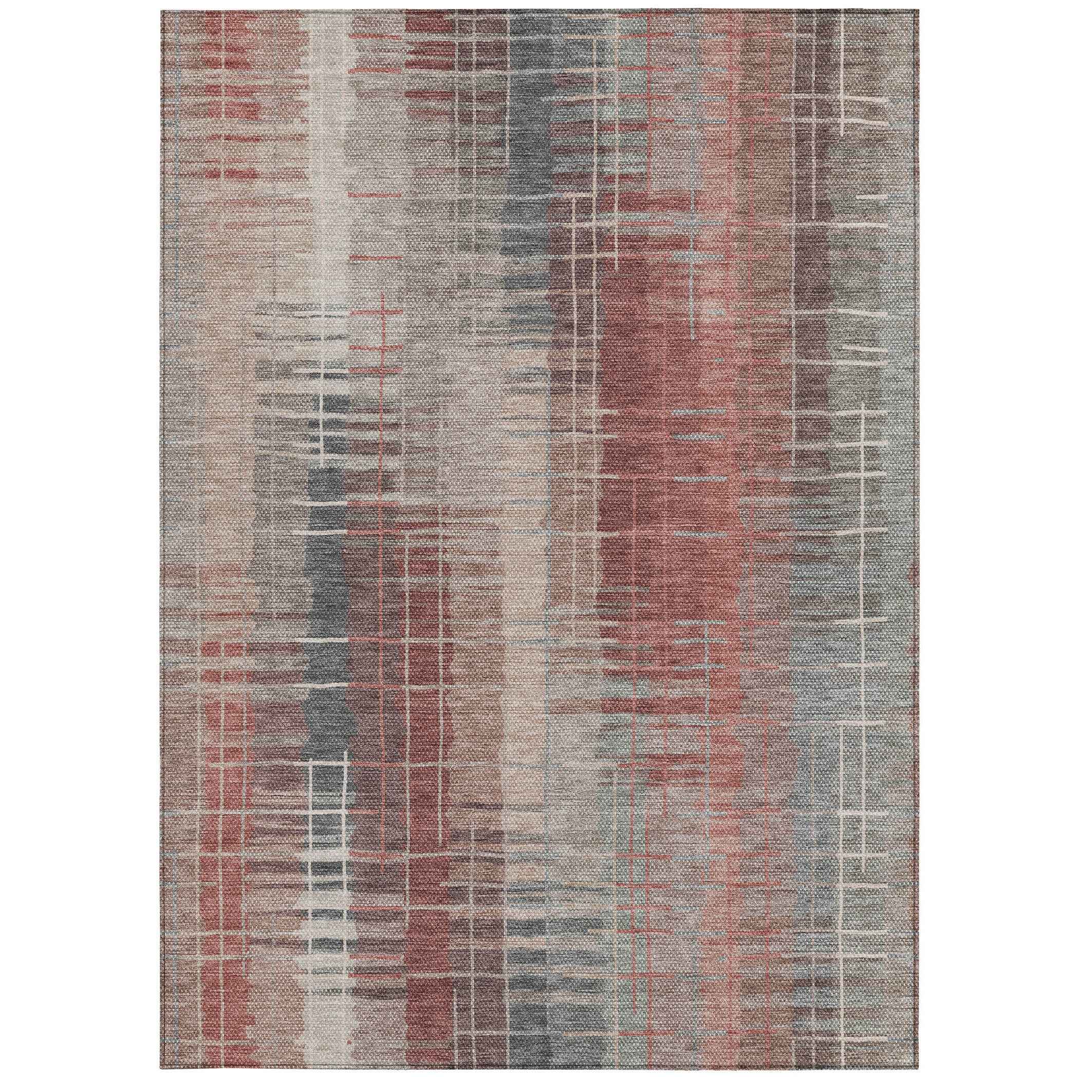 3' X 5' Rust Ivory And Gray Striped Washable Indoor Outdoor Area Rug