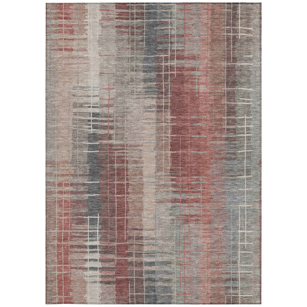 3' X 5' Rust Ivory And Gray Striped Washable Indoor Outdoor Area Rug