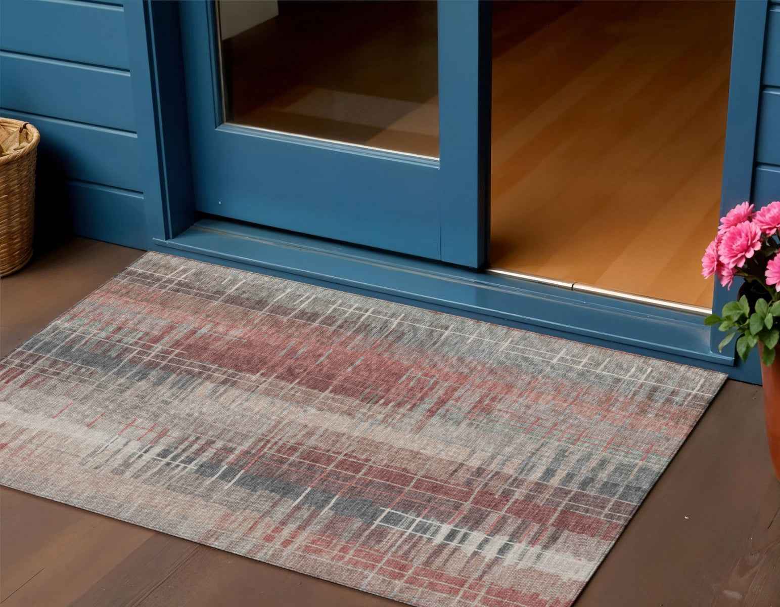 3' X 5' Rust Ivory And Gray Striped Washable Indoor Outdoor Area Rug