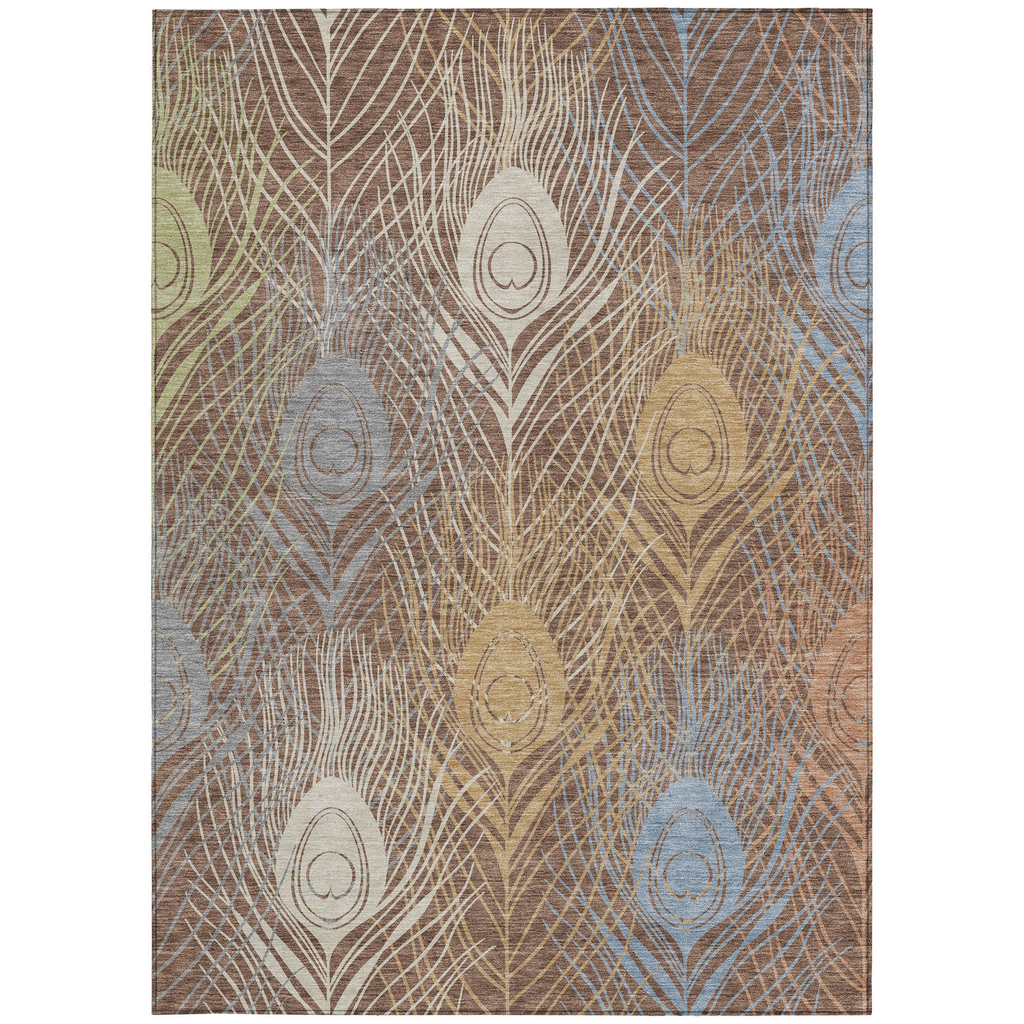 10' X 14' Brown Blue And Gold Floral Washable Indoor Outdoor Area Rug - Sports & Outdoor
