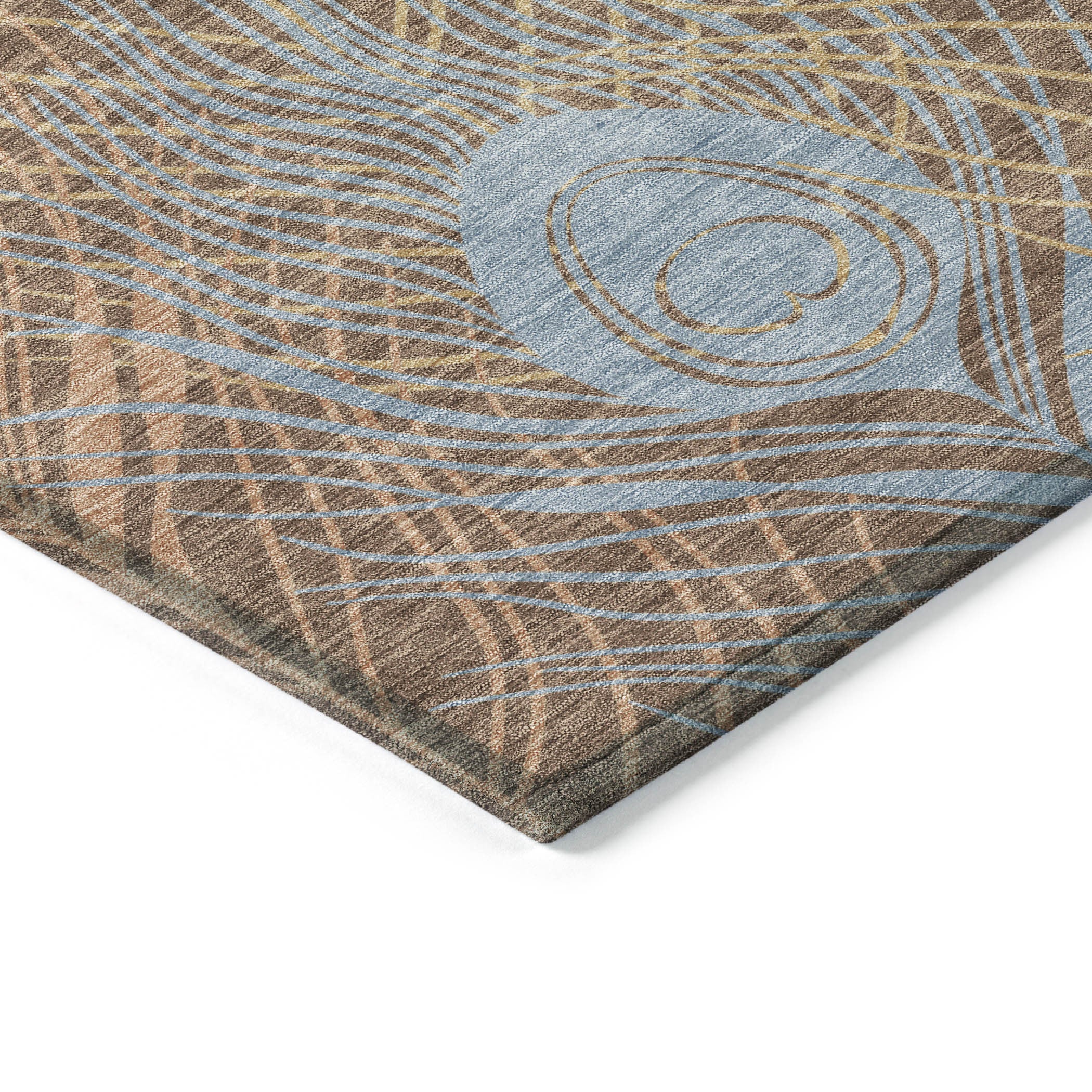 10' X 14' Brown Blue And Gold Floral Washable Indoor Outdoor Area Rug - Sports & Outdoor