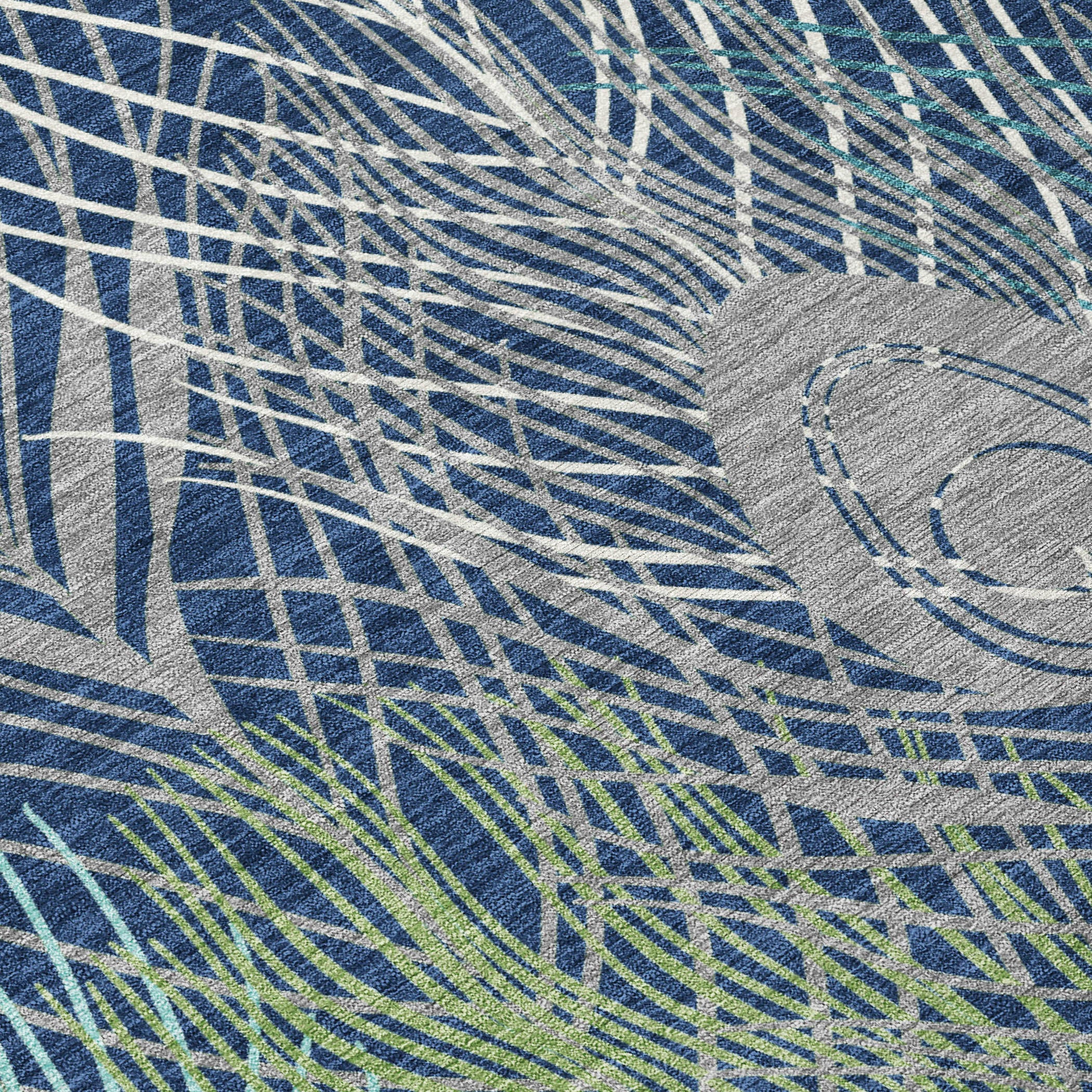 10' X 14' Navy Blue Ivory And Green Floral Washable Indoor Outdoor Area Rug - Sports & Outdoor