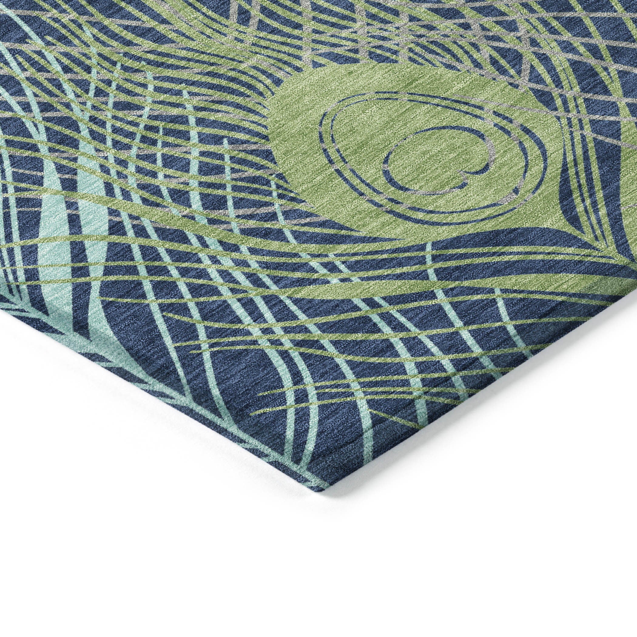 10' X 14' Navy Blue Ivory And Green Floral Washable Indoor Outdoor Area Rug - Sports & Outdoor