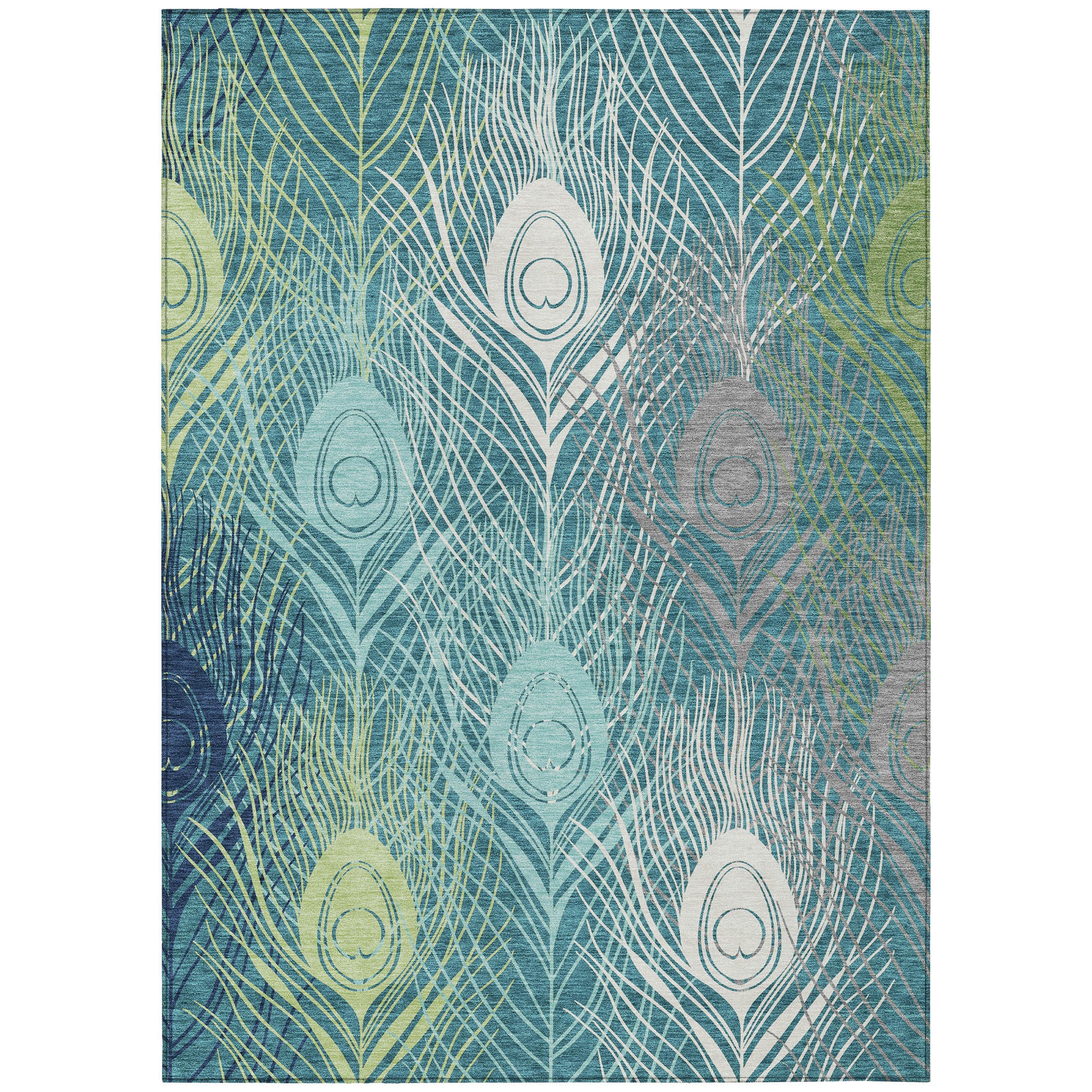10' X 14' Teal Blue Green And Ivory Floral Washable Indoor Outdoor Area Rug - Sports & Outdoor