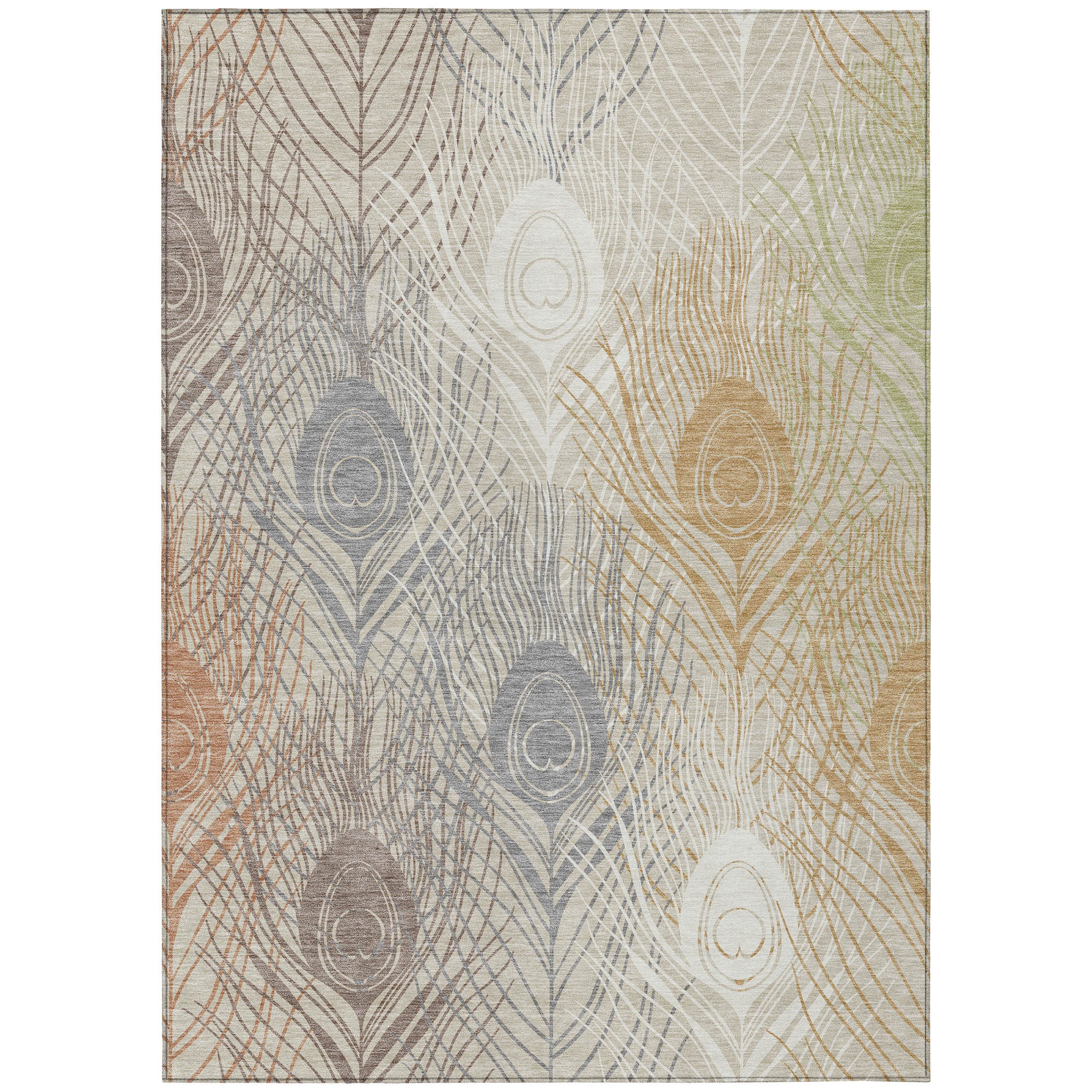 5' X 8' Beige Copper And Gray Floral Washable Indoor Outdoor Area Rug - Sports & Outdoor