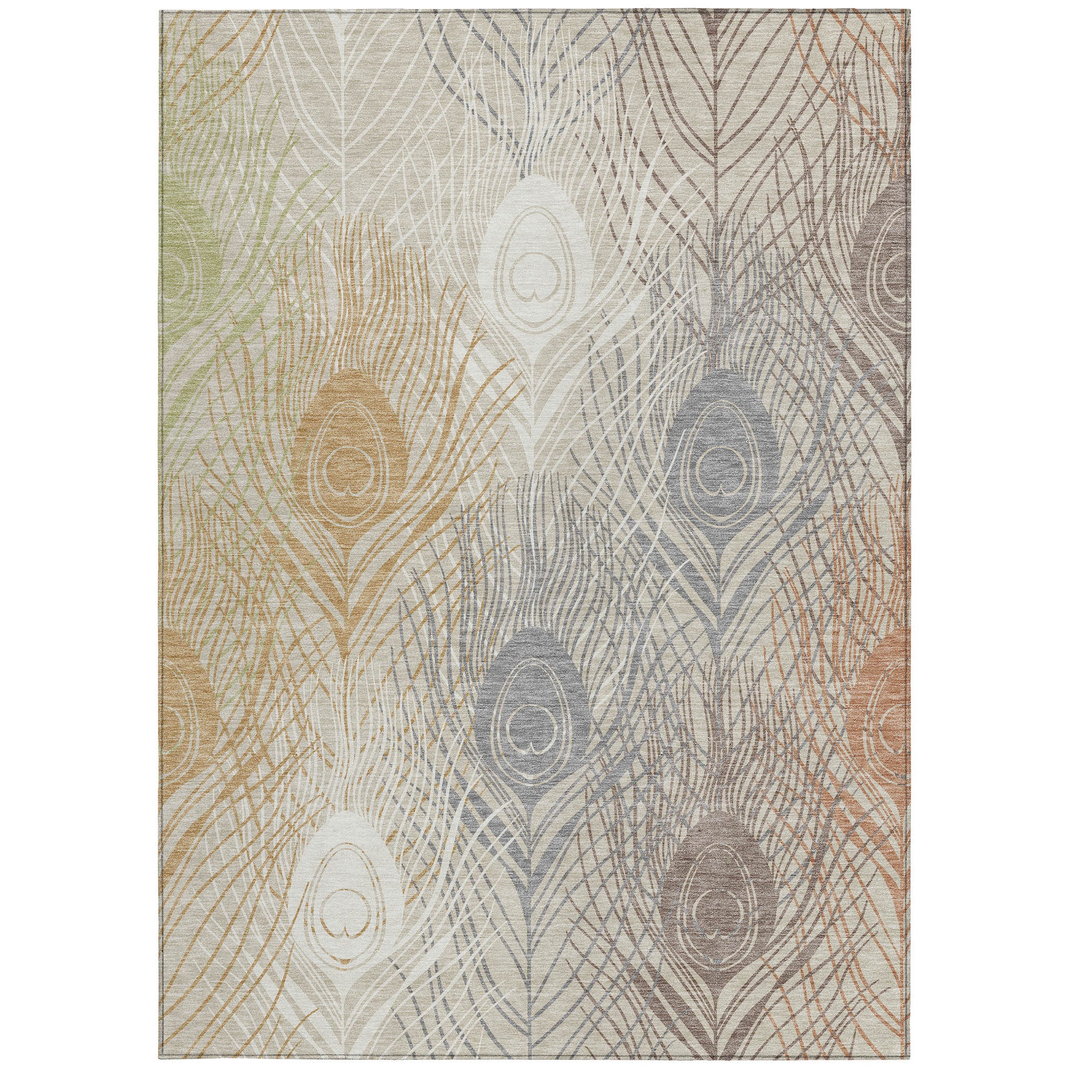 5' X 8' Beige Copper And Gray Floral Washable Indoor Outdoor Area Rug - Sports & Outdoor