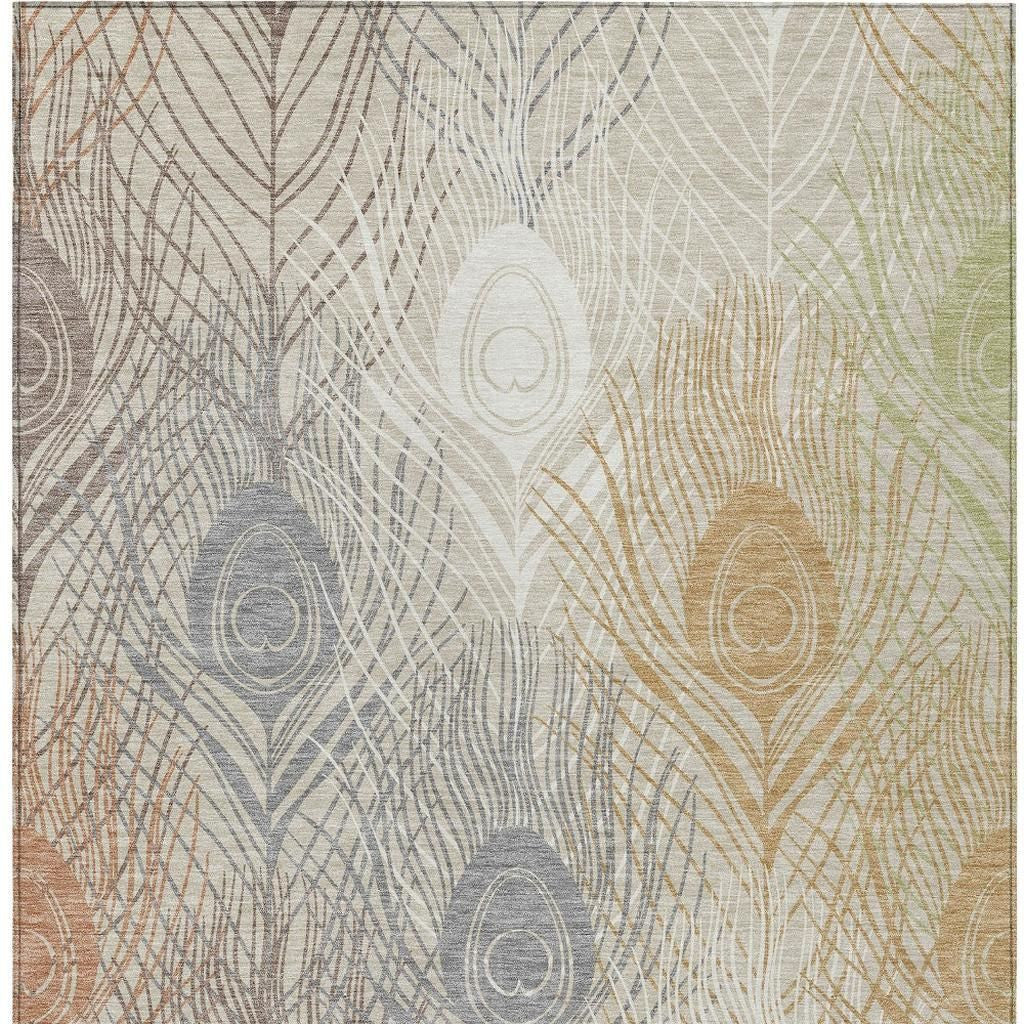 5' X 8' Beige Copper And Gray Floral Washable Indoor Outdoor Area Rug - Sports & Outdoor