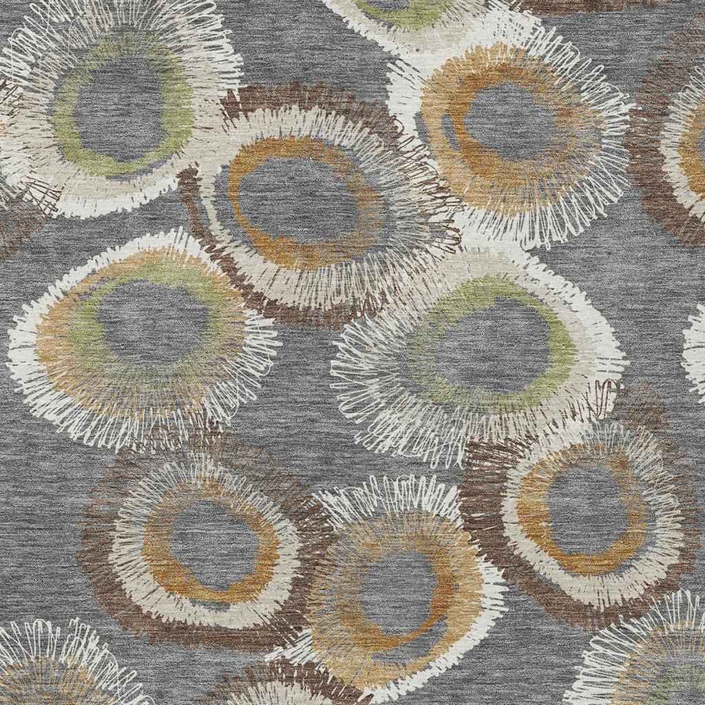 3' X 5' Gray Ivory And Copper Geometric Washable Indoor Outdoor Area Rug