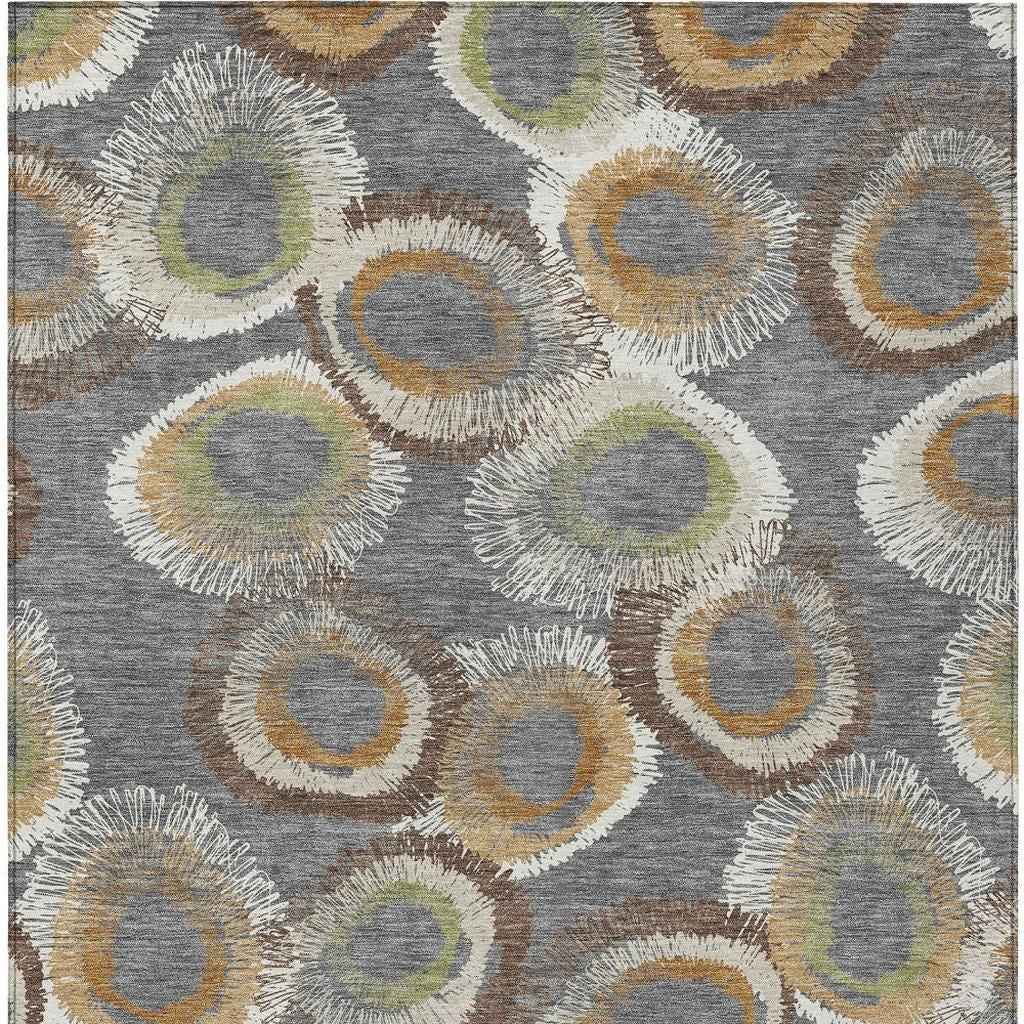 3' X 5' Gray Ivory And Copper Geometric Washable Indoor Outdoor Area Rug