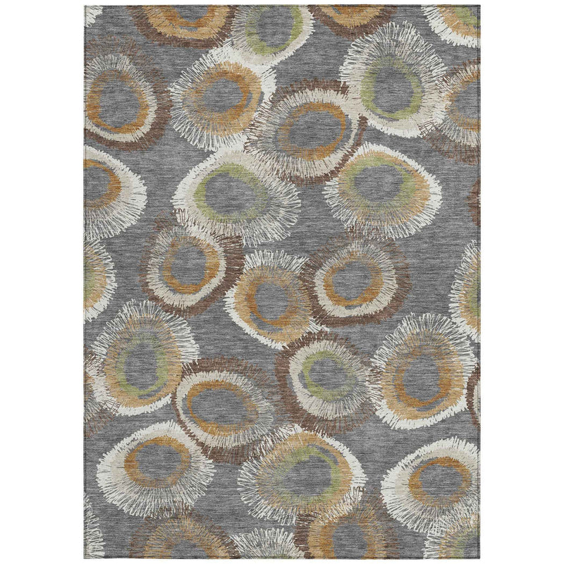 3' X 5' Gray Ivory And Copper Geometric Washable Indoor Outdoor Area Rug