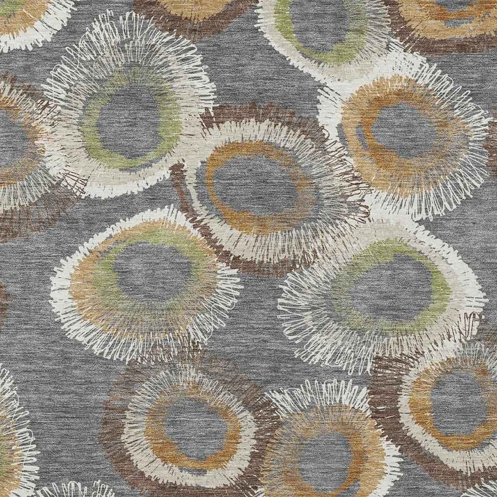 3' X 5' Gray Ivory And Copper Geometric Washable Indoor Outdoor Area Rug