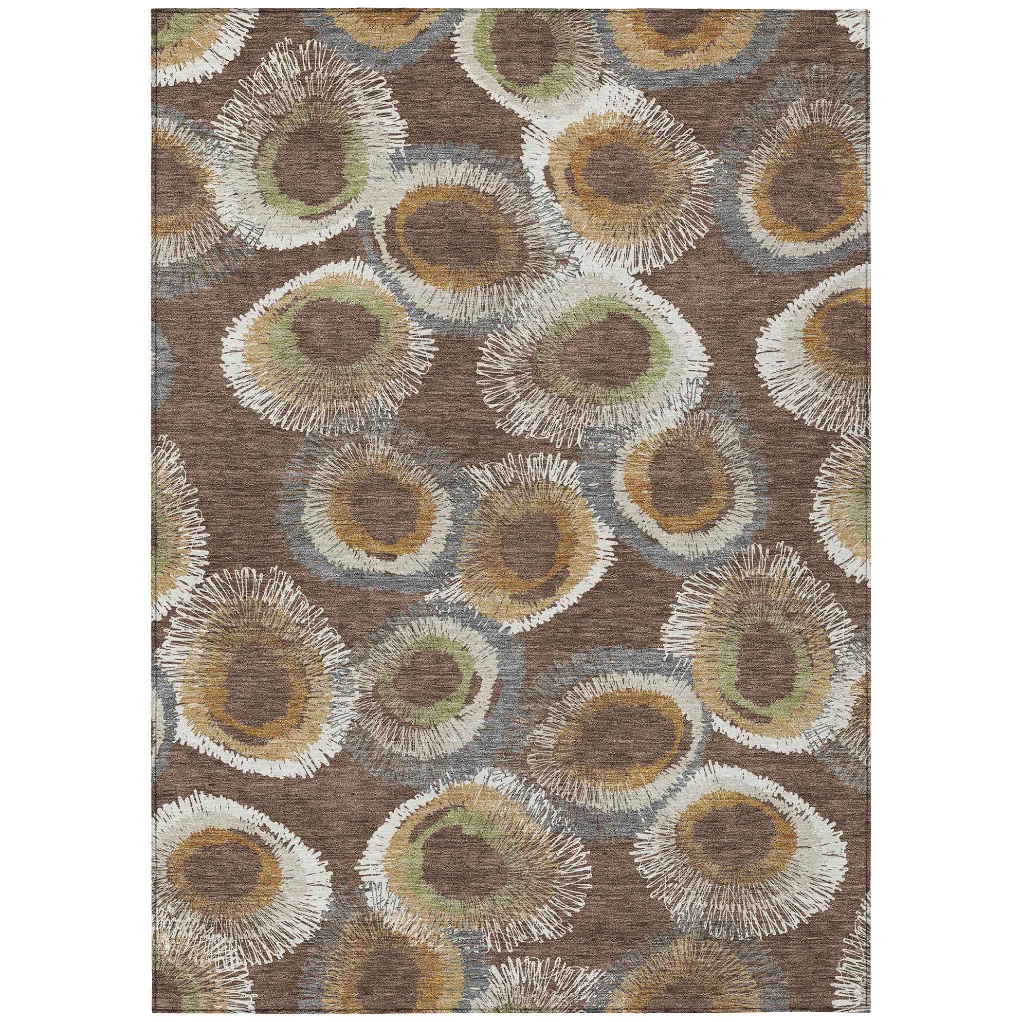8' X 10' Brown Ivory And Green Geometric Washable Indoor Outdoor Area Rug