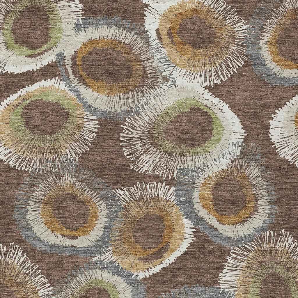 8' X 10' Brown Ivory And Green Geometric Washable Indoor Outdoor Area Rug