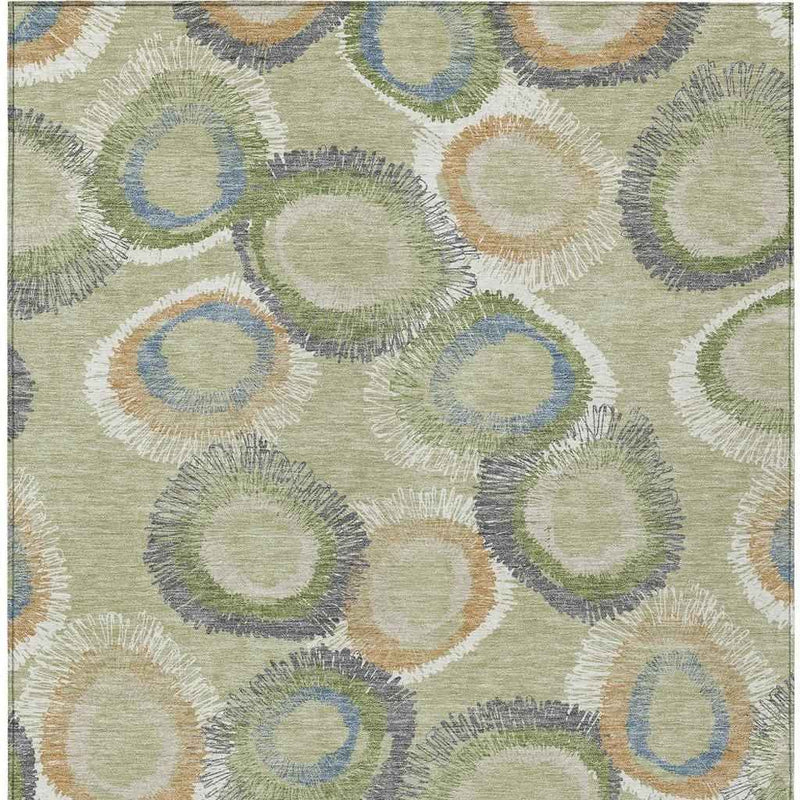 8' X 10' Artichoke Green Ivory And Copper Geometric Washable Indoor Outdoor Area Rug