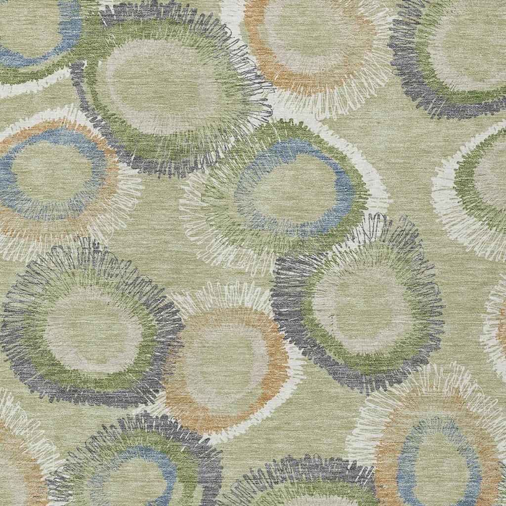 8' X 10' Artichoke Green Ivory And Copper Geometric Washable Indoor Outdoor Area Rug