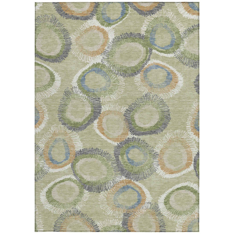 8' X 10' Artichoke Green Ivory And Copper Geometric Washable Indoor Outdoor Area Rug