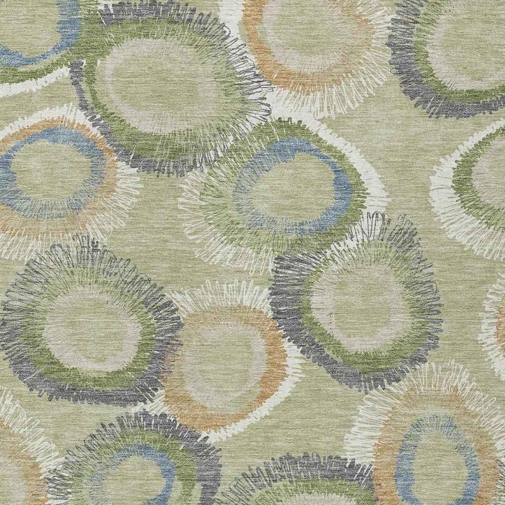 8' X 10' Artichoke Green Ivory And Copper Geometric Washable Indoor Outdoor Area Rug