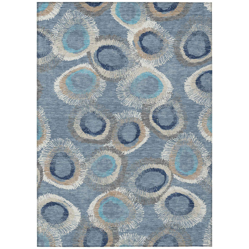10' X 14' Denim Blue Ivory And Taupe Geometric Washable Indoor Outdoor Area Rug