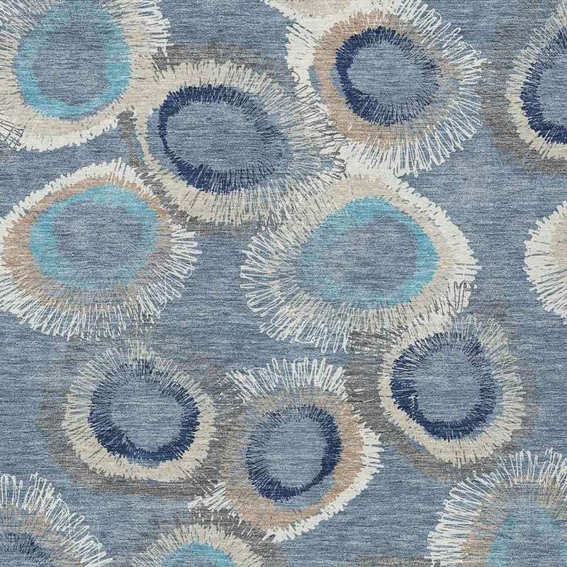 10' X 14' Denim Blue Ivory And Taupe Geometric Washable Indoor Outdoor Area Rug