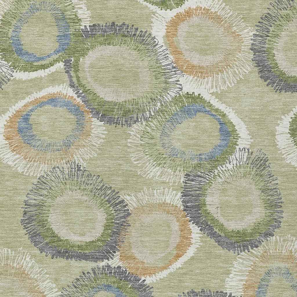 3' X 5' Artichoke Green Ivory And Copper Geometric Washable Indoor Outdoor Area Rug