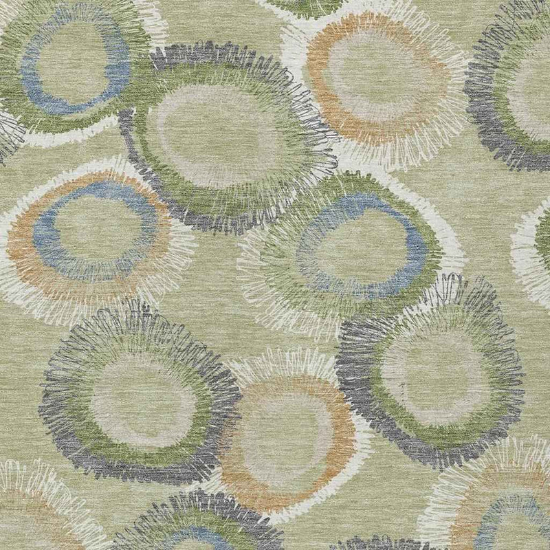 3' X 5' Artichoke Green Ivory And Copper Geometric Washable Indoor Outdoor Area Rug