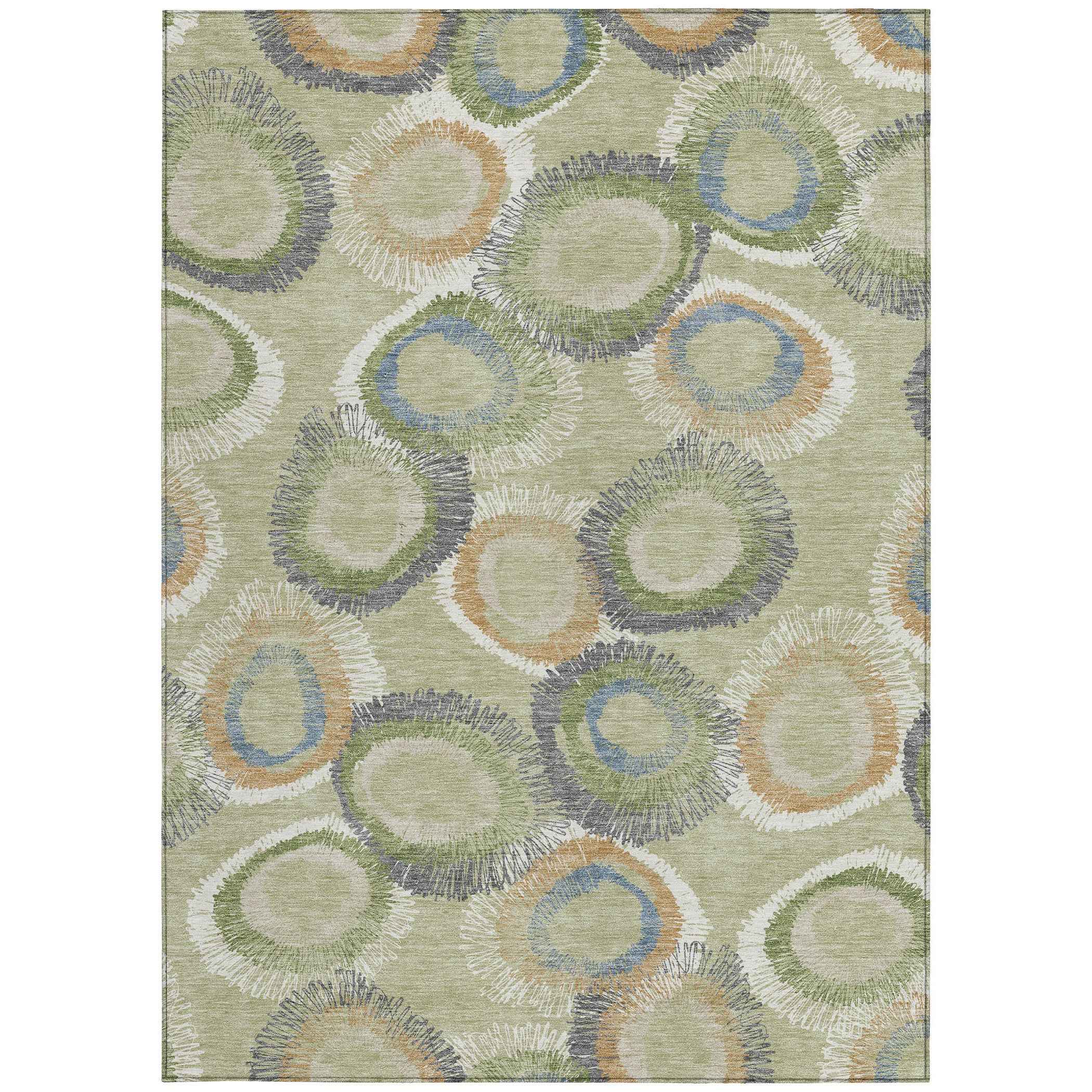 3' X 5' Artichoke Green Ivory And Copper Geometric Washable Indoor Outdoor Area Rug