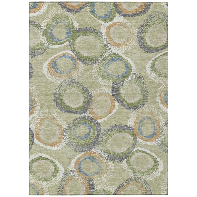 3' X 5' Artichoke Green Ivory And Copper Geometric Washable Indoor Outdoor Area Rug